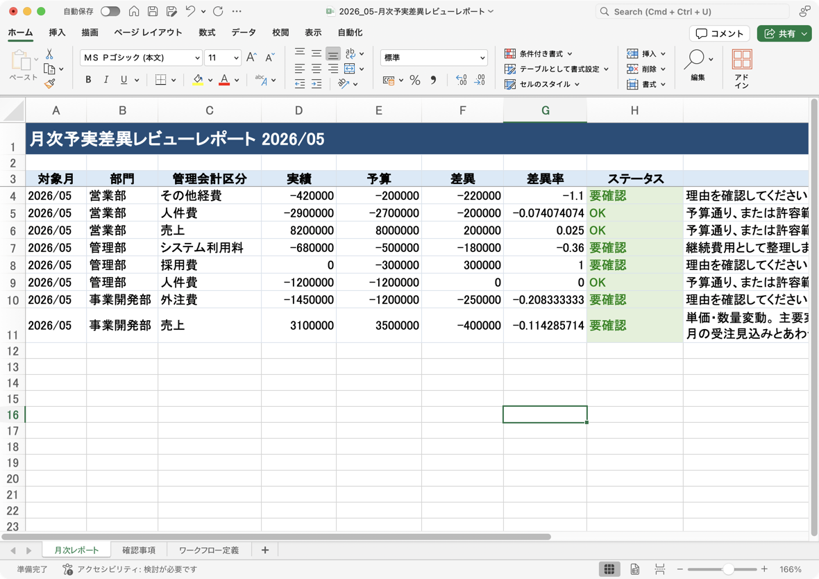 月次報告書の自動生成