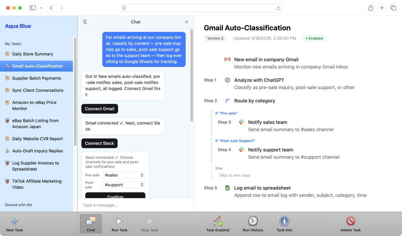 Aqua Blue AI employee interface